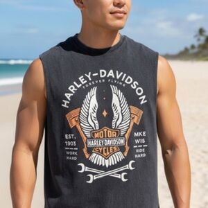 Harley-Davidson Black and Orange Graphic Tank Top